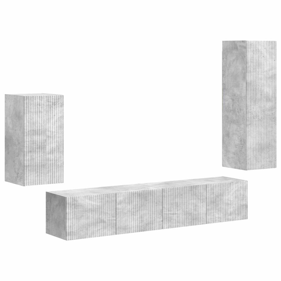 Tv-Meubelset Wandgemonteerd 3 Pcs Beton Grijs Bewerkt Hout Betongrijs