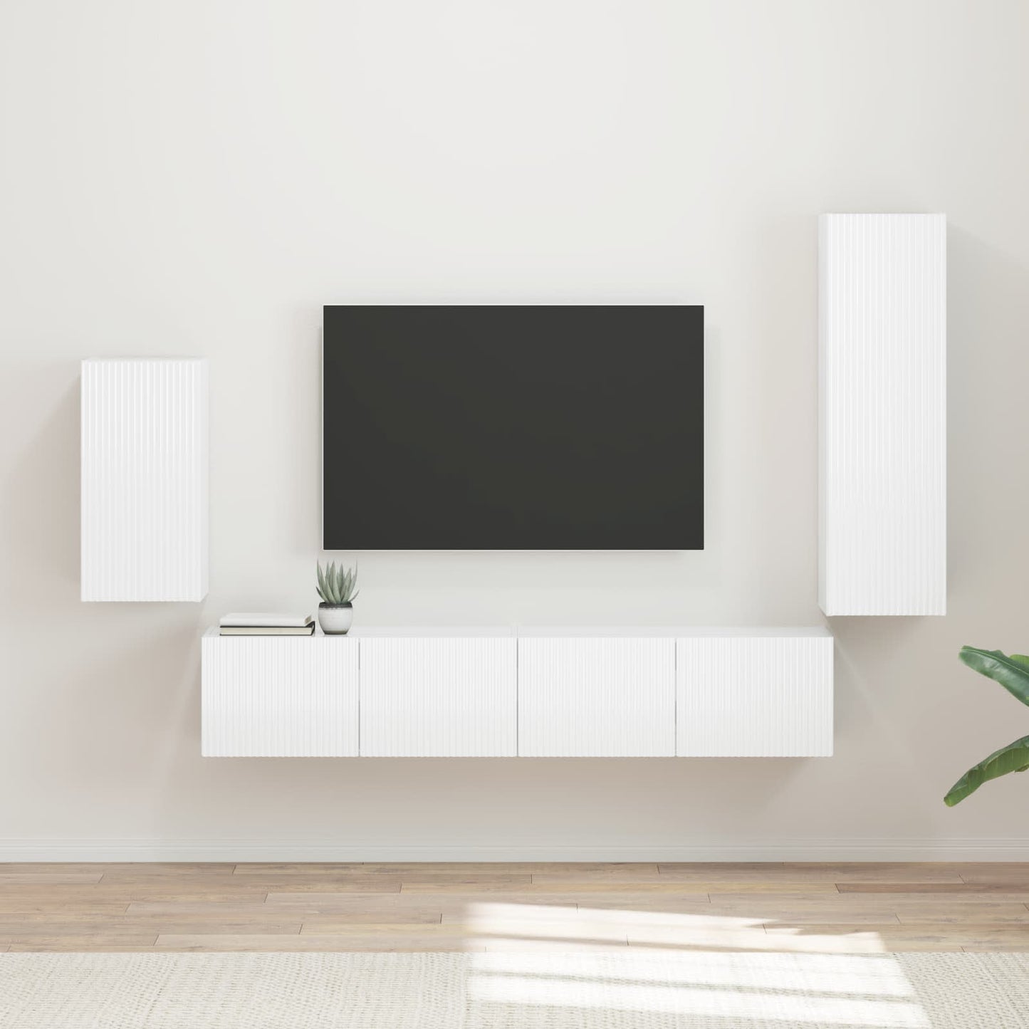 Tv-Meubelset Wandgemonteerd 3 Pcs Bewerkt Hout Hoogglans wit