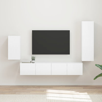Tv-Meubelset Wandgemonteerd 3 Pcs Bewerkt Hout Hoogglans wit
