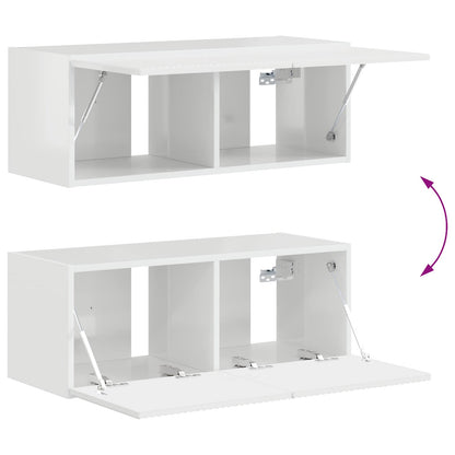 Tv-Meubelset Wandgemonteerd 3 Pcs Bewerkt Hout Hoogglans wit