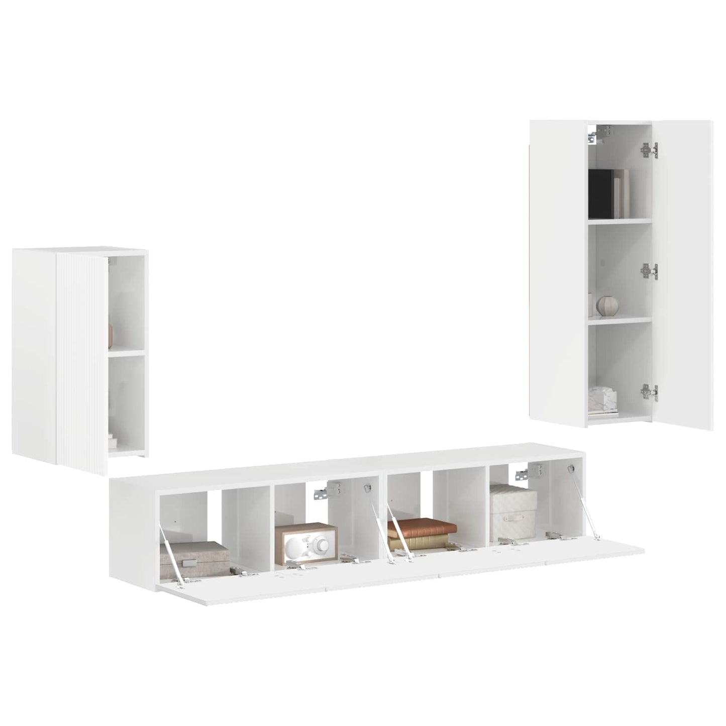 Tv-Meubelset Wandgemonteerd 3 Pcs Bewerkt Hout Hoogglans wit