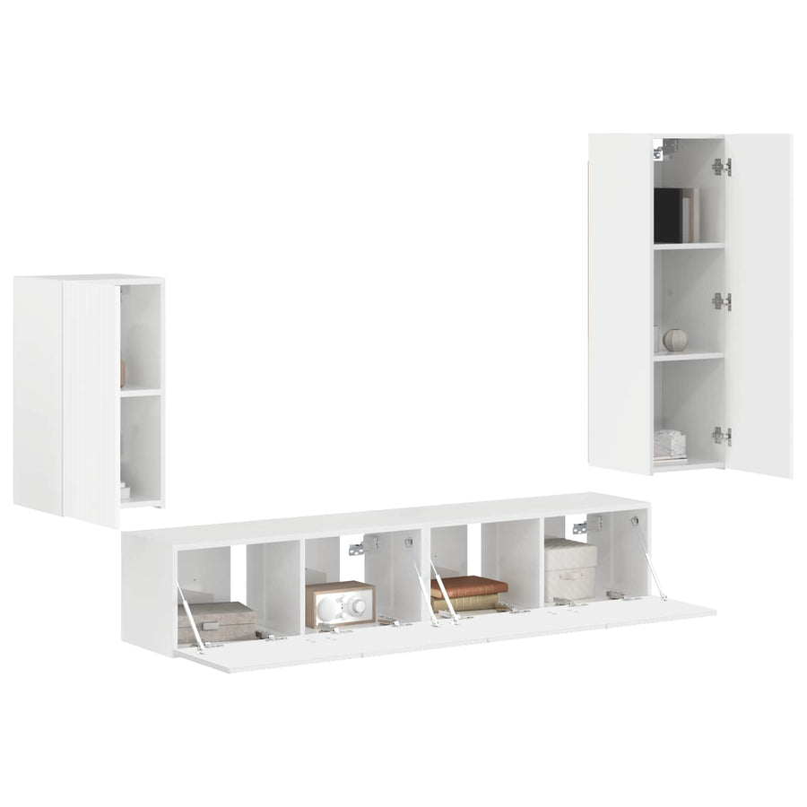 Tv-Meubelset Wandgemonteerd 3 Pcs Bewerkt Hout Hoogglans wit