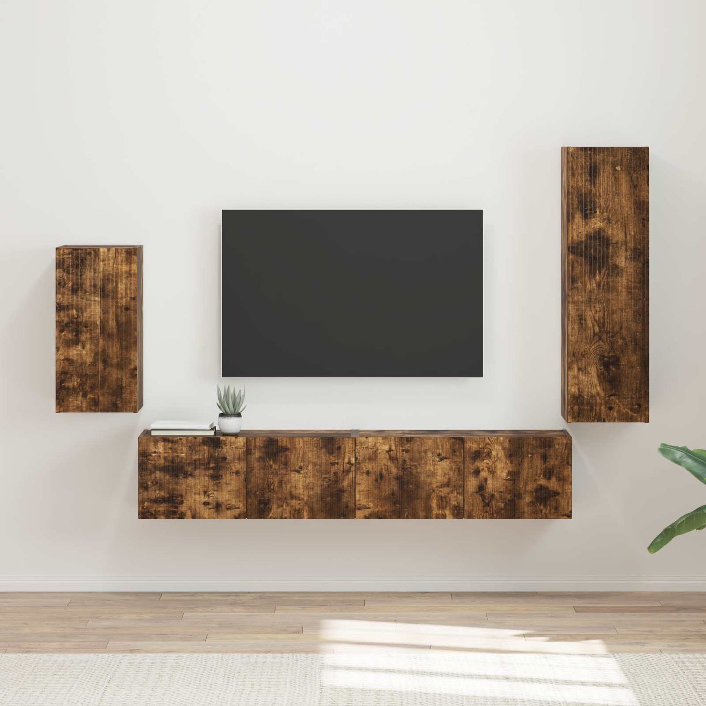Tv-Meubelset Wandgemonteerd 3 Pcs Bewerkt Hout Gerookt eiken