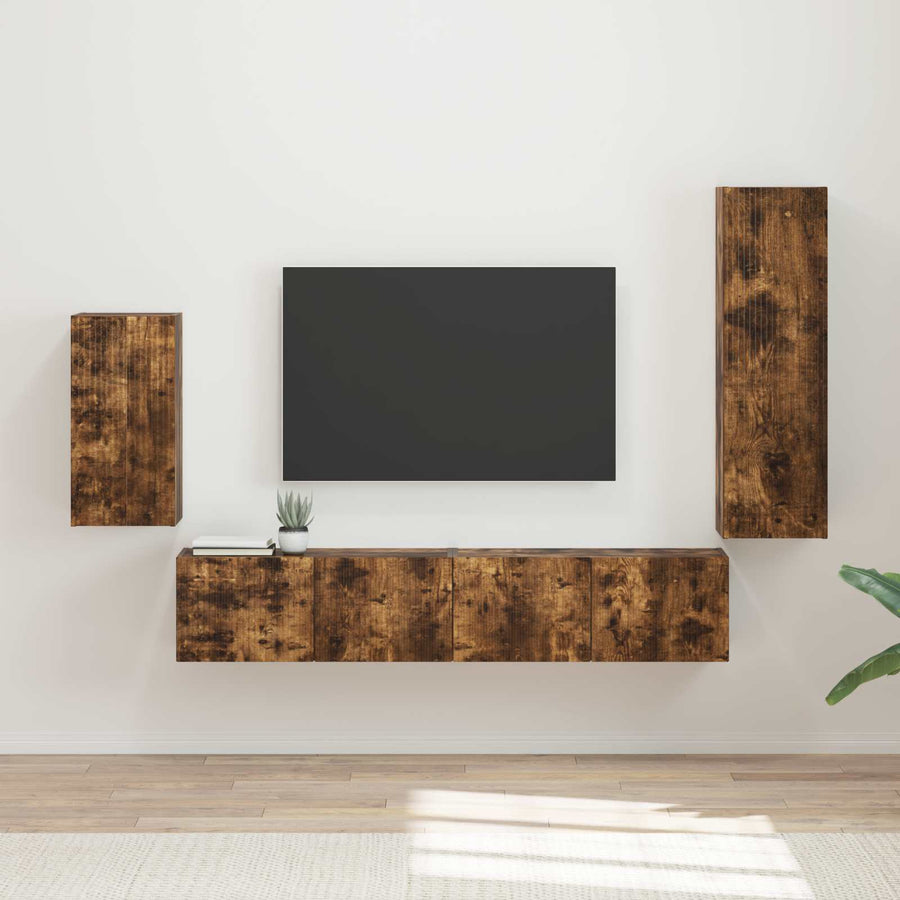 Tv-Meubelset Wandgemonteerd 3 Pcs Bewerkt Hout Gerookt eiken