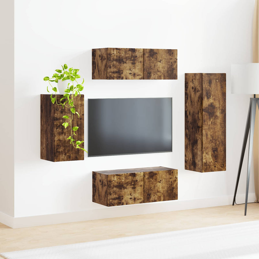 Tv-Meubelset Wandgemonteerd 3 Pcs Bewerkt Hout Gerookt eiken