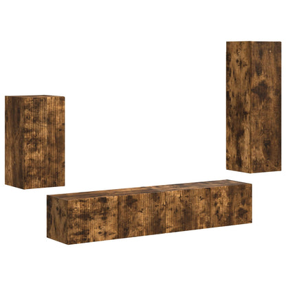 Tv-Meubelset Wandgemonteerd 3 Pcs Bewerkt Hout Gerookt eiken