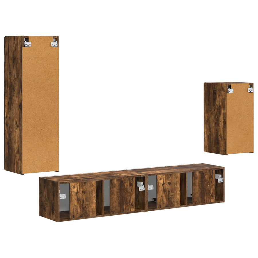 Tv-Meubelset Wandgemonteerd 3 Pcs Bewerkt Hout Gerookt eiken