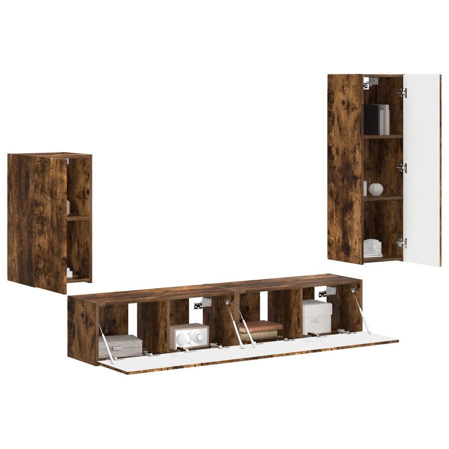 Tv-Meubelset Wandgemonteerd 3 Pcs Bewerkt Hout Gerookt eiken