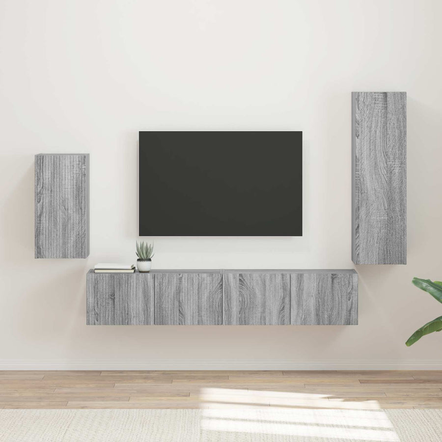 Tv-Meubelset Wandgemonteerd 3 Pcs Bewerkt Hout Grijs sonoma