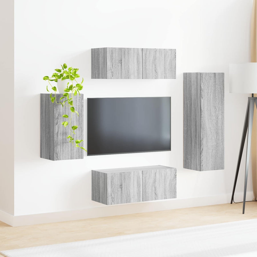 Tv-Meubelset Wandgemonteerd 3 Pcs Bewerkt Hout Grijs sonoma