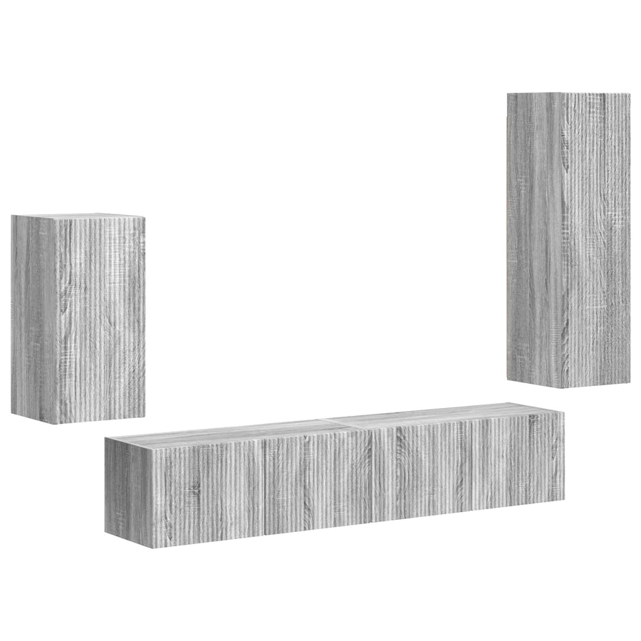 Tv-Meubelset Wandgemonteerd 3 Pcs Bewerkt Hout Grijs sonoma