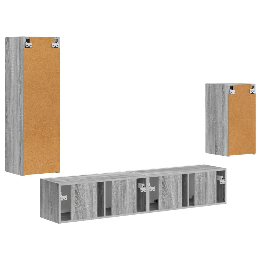 Tv-Meubelset Wandgemonteerd 3 Pcs Bewerkt Hout Grijs sonoma