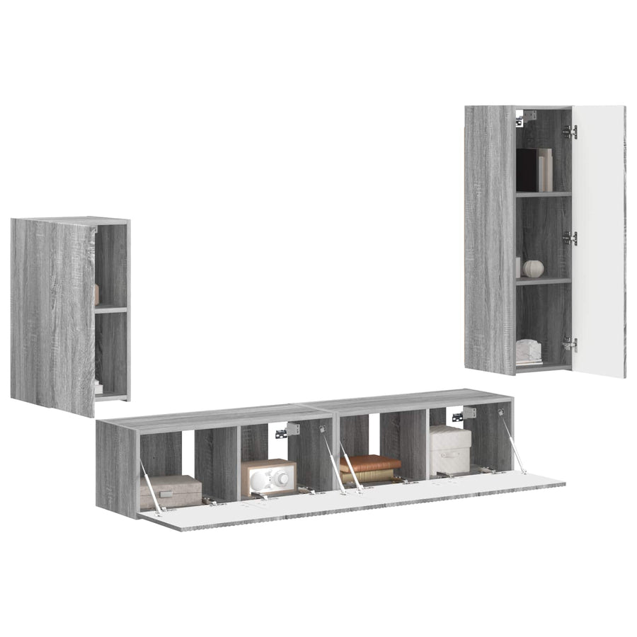 Tv-Meubelset Wandgemonteerd 3 Pcs Bewerkt Hout Grijs sonoma