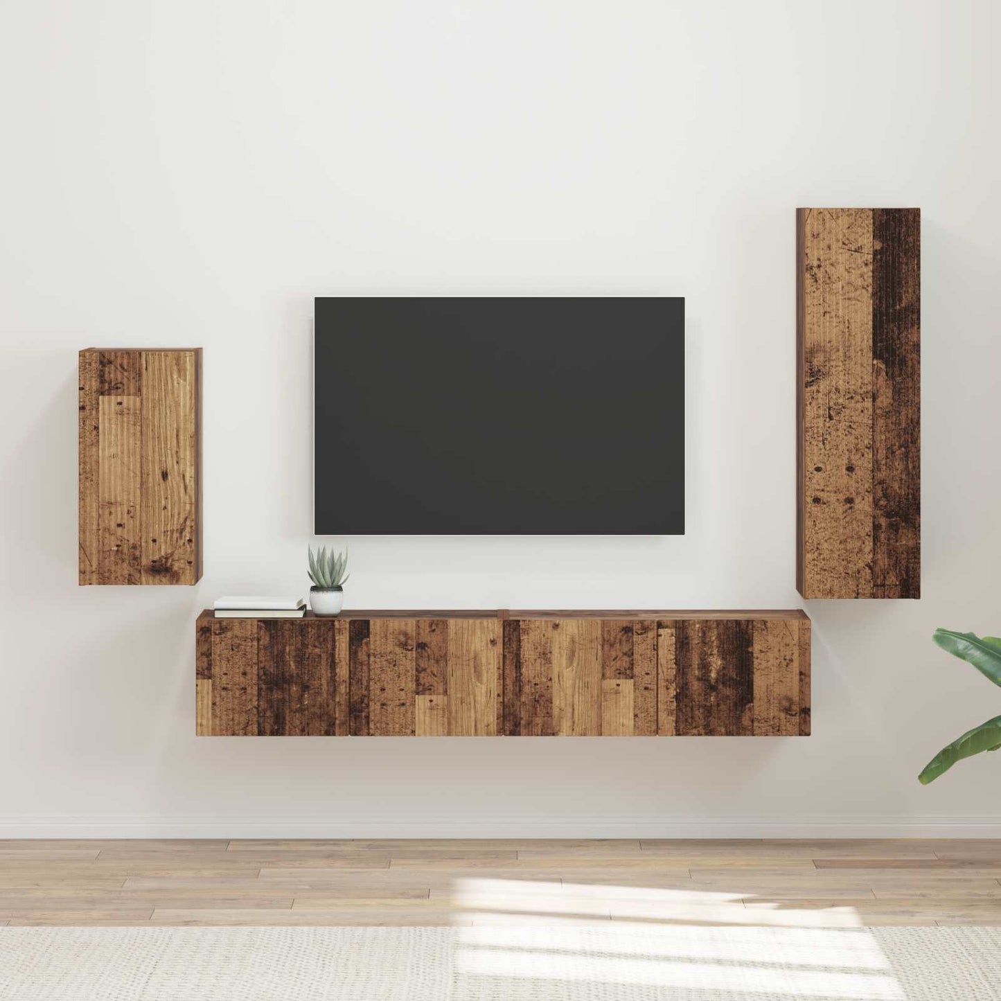 Tv-Meubelset Wandgemonteerd 3 Pcs Oudhout Bewerkt Hout Oud hout