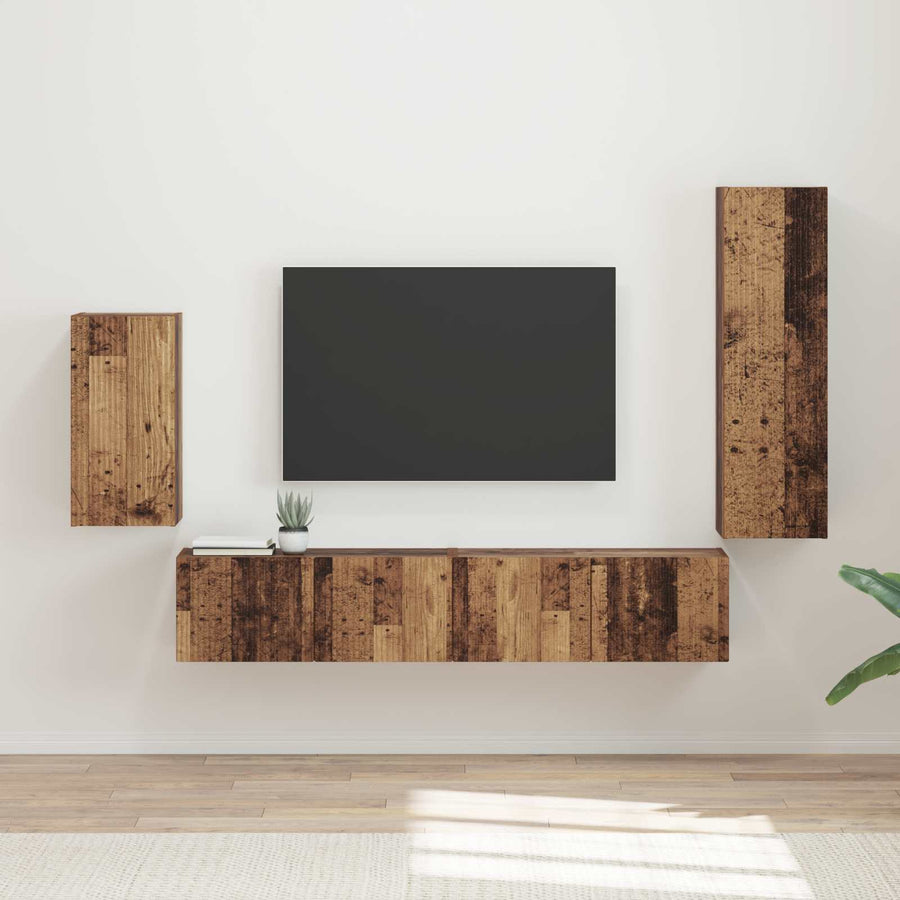 Tv-Meubelset Wandgemonteerd 3 Pcs Oudhout Bewerkt Hout Oud hout