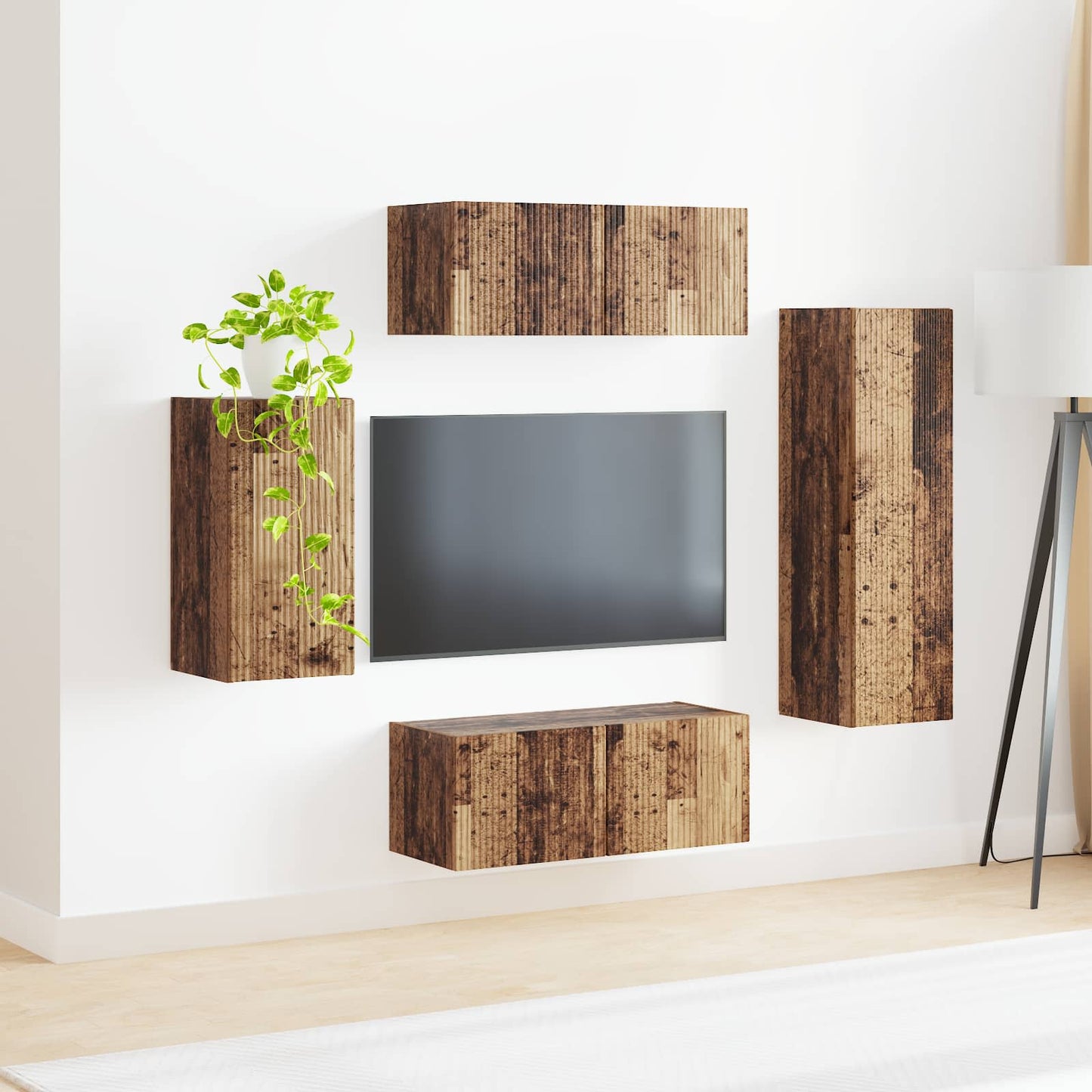 Tv-Meubelset Wandgemonteerd 3 Pcs Oudhout Bewerkt Hout Oud hout