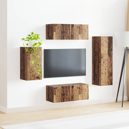 Tv-Meubelset Wandgemonteerd 3 Pcs Oudhout Bewerkt Hout Oud hout
