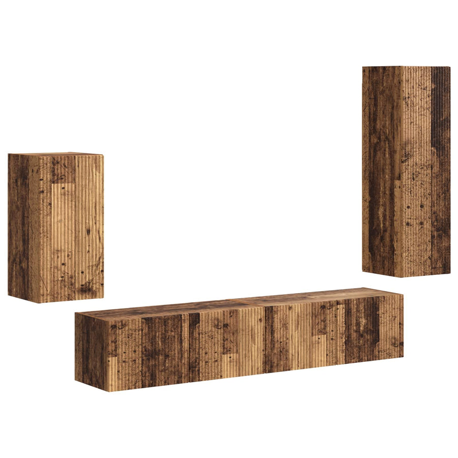 Tv-Meubelset Wandgemonteerd 3 Pcs Oudhout Bewerkt Hout Oud hout