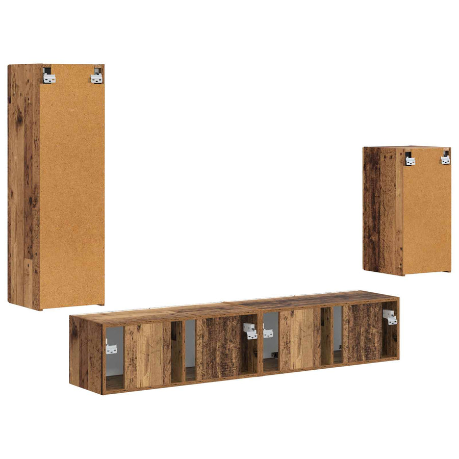 Tv-Meubelset Wandgemonteerd 3 Pcs Oudhout Bewerkt Hout Oud hout