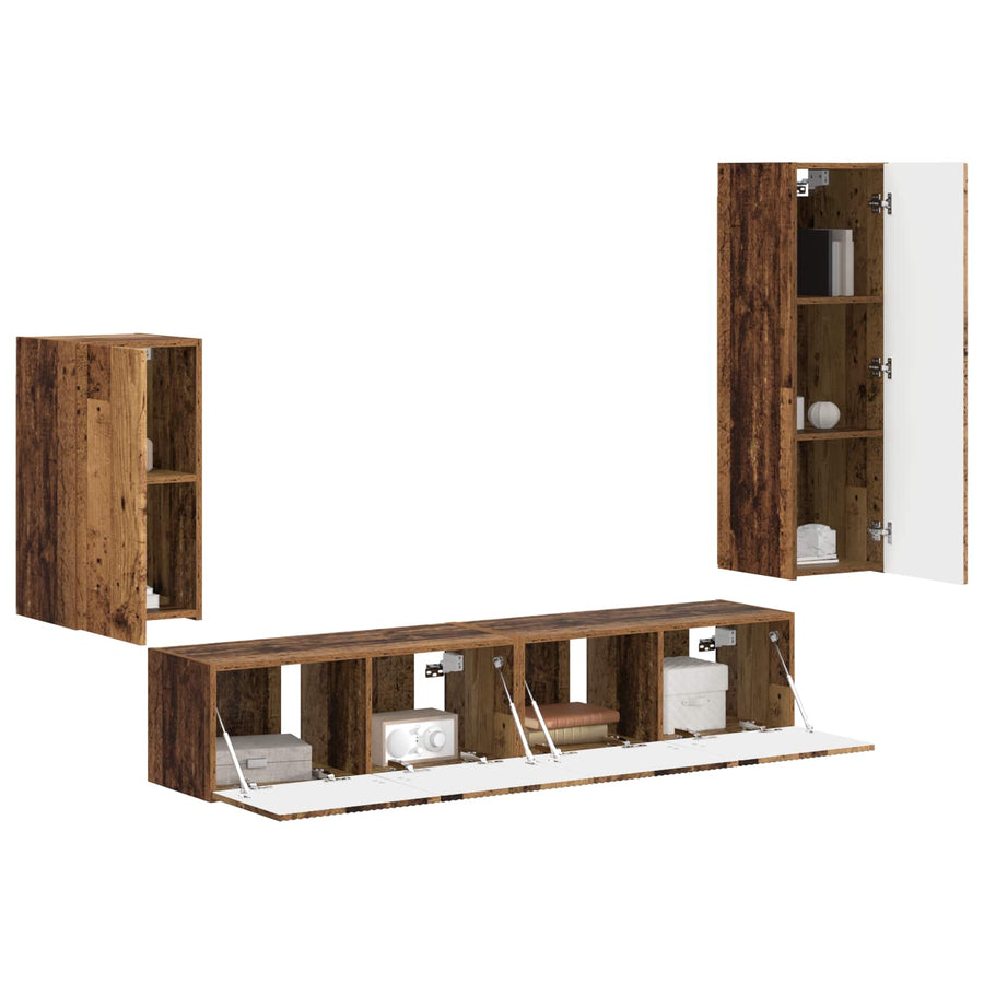 Tv-Meubelset Wandgemonteerd 3 Pcs Oudhout Bewerkt Hout Oud hout
