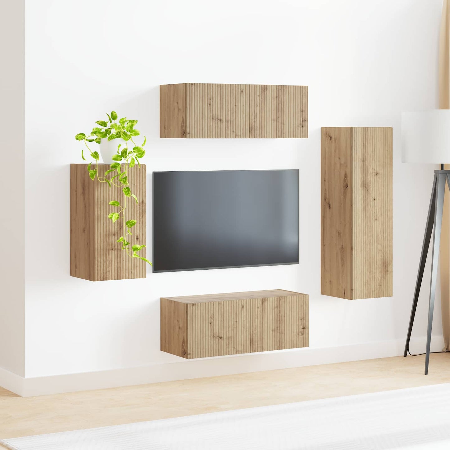 Tv-Meubelset Wandgemonteerd 3 Pcs Artisan Eiken Bewerkt Hout artisanaal eikenkleurig