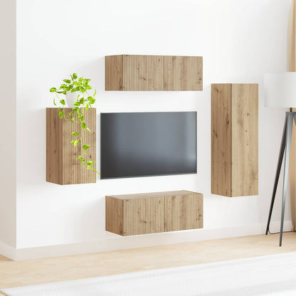 Tv-Meubelset Wandgemonteerd 3 Pcs Artisan Eiken Bewerkt Hout artisanaal eikenkleurig