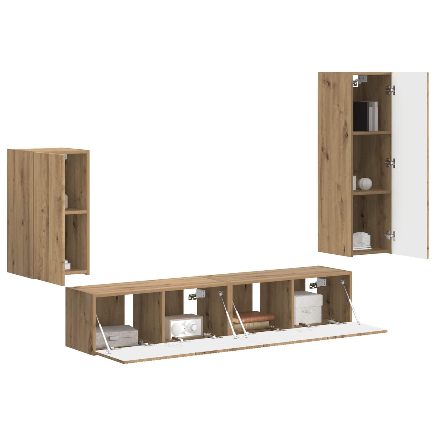 Tv-Meubelset Wandgemonteerd 3 Pcs Artisan Eiken Bewerkt Hout artisanaal eikenkleurig