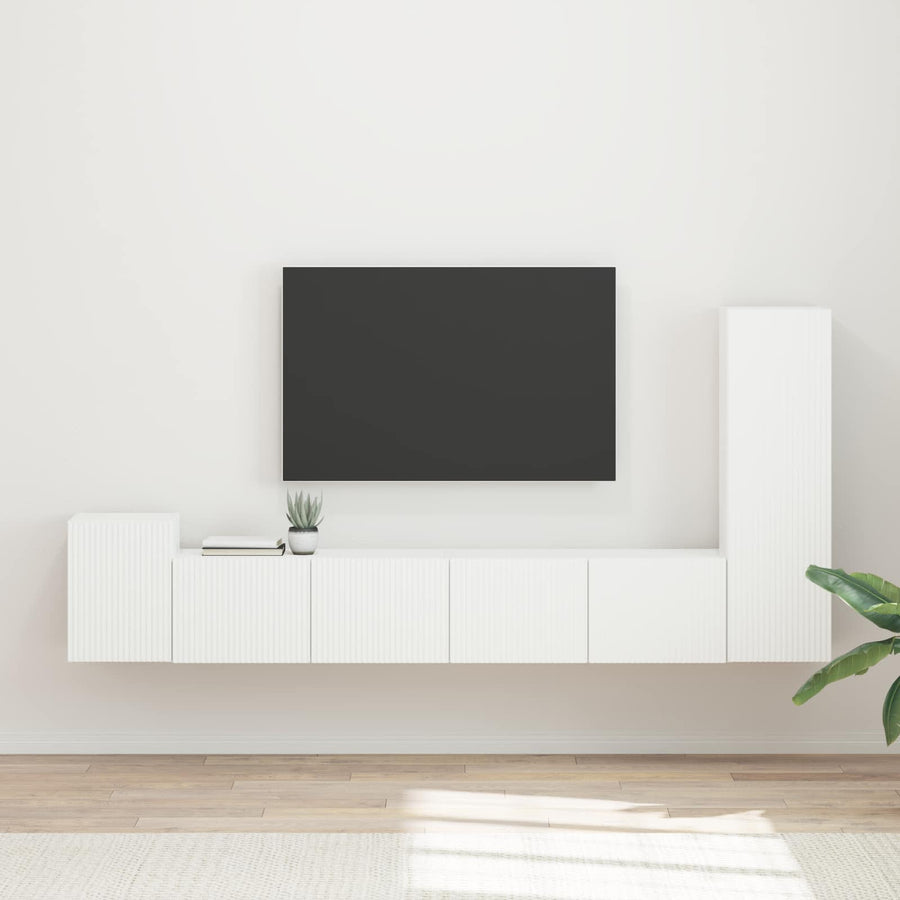 Tv-Meubelset Wandgemonteerd 3 Pcs Bewerkt Hout Wit