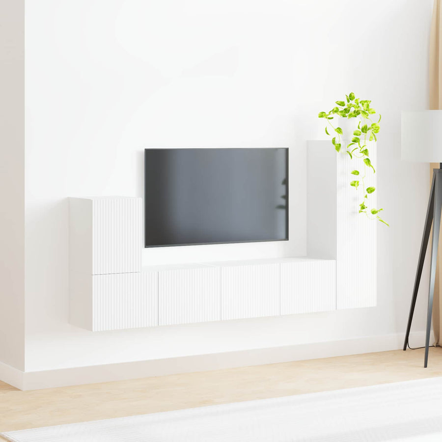 Tv-Meubelset Wandgemonteerd 3 Pcs Bewerkt Hout Wit