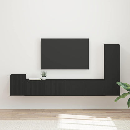 Tv-Meubelset Wandgemonteerd 3 Pcs Bewerkt Hout Zwart