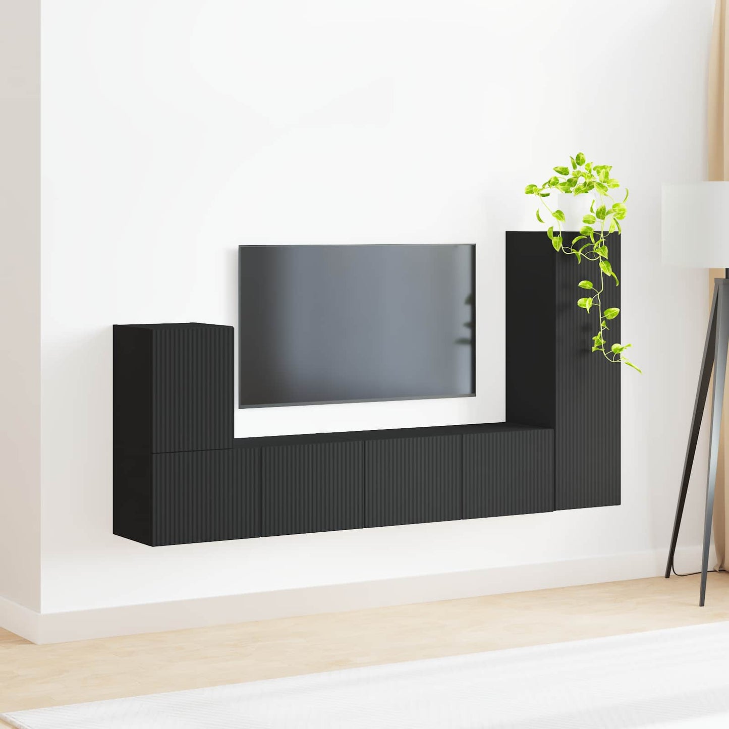 Tv-Meubelset Wandgemonteerd 3 Pcs Bewerkt Hout Zwart
