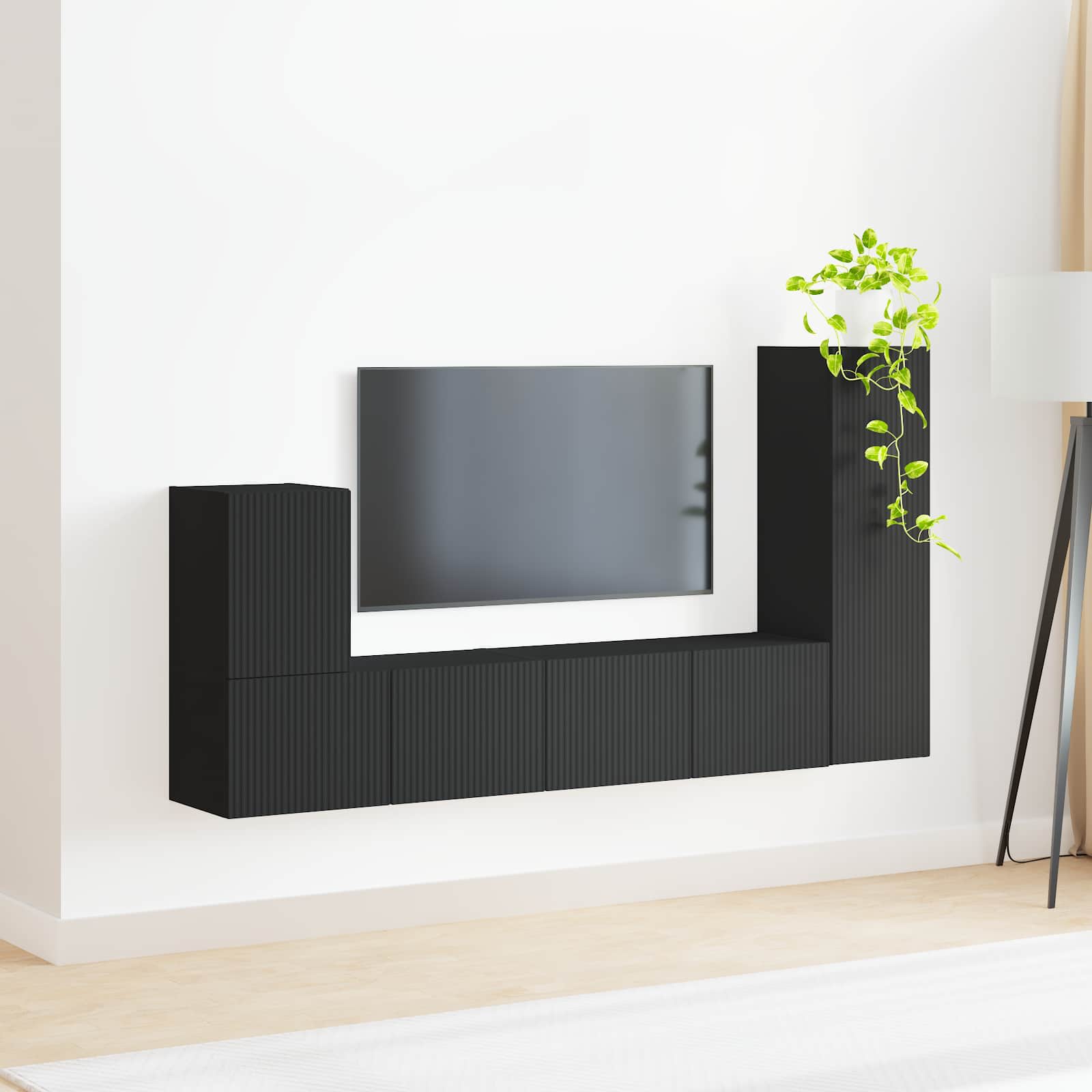 Tv-Meubelset Wandgemonteerd 3 Pcs Bewerkt Hout Zwart