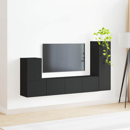 Tv-Meubelset Wandgemonteerd 3 Pcs Bewerkt Hout Zwart