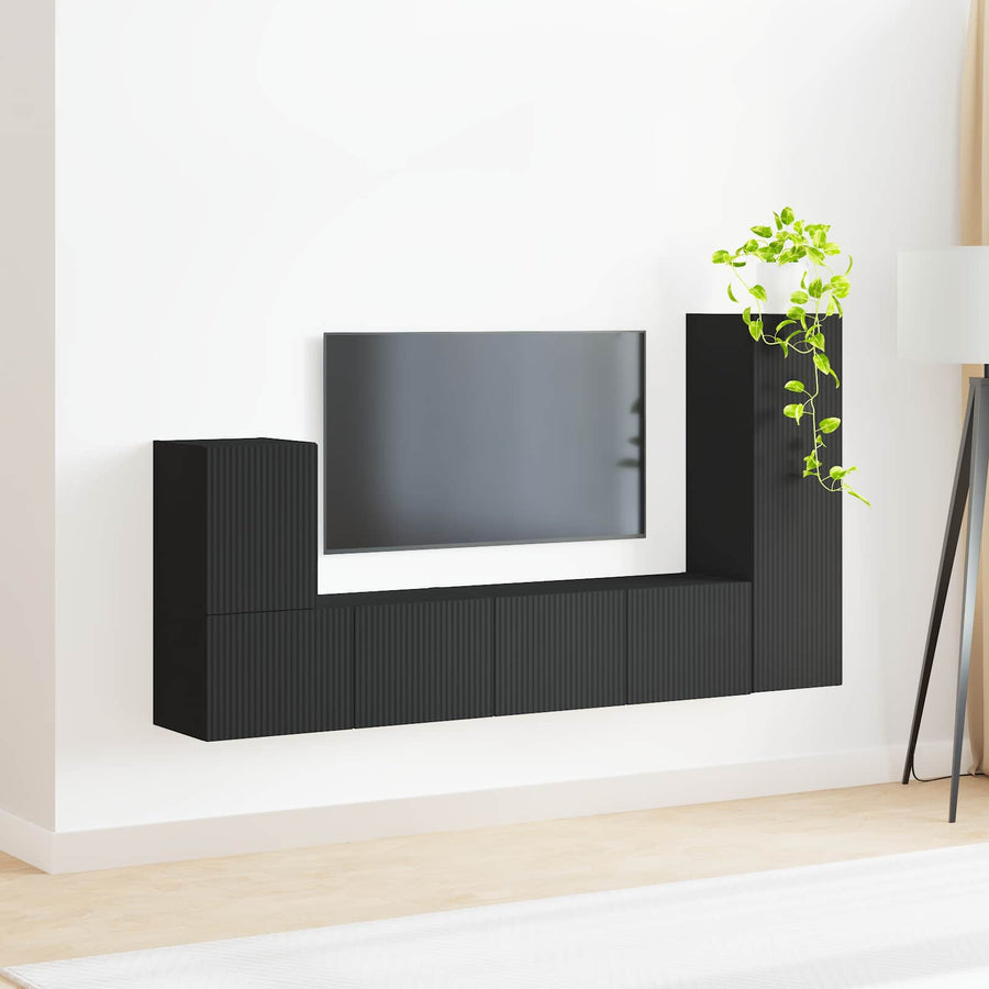 Tv-Meubelset Wandgemonteerd 3 Pcs Bewerkt Hout Zwart