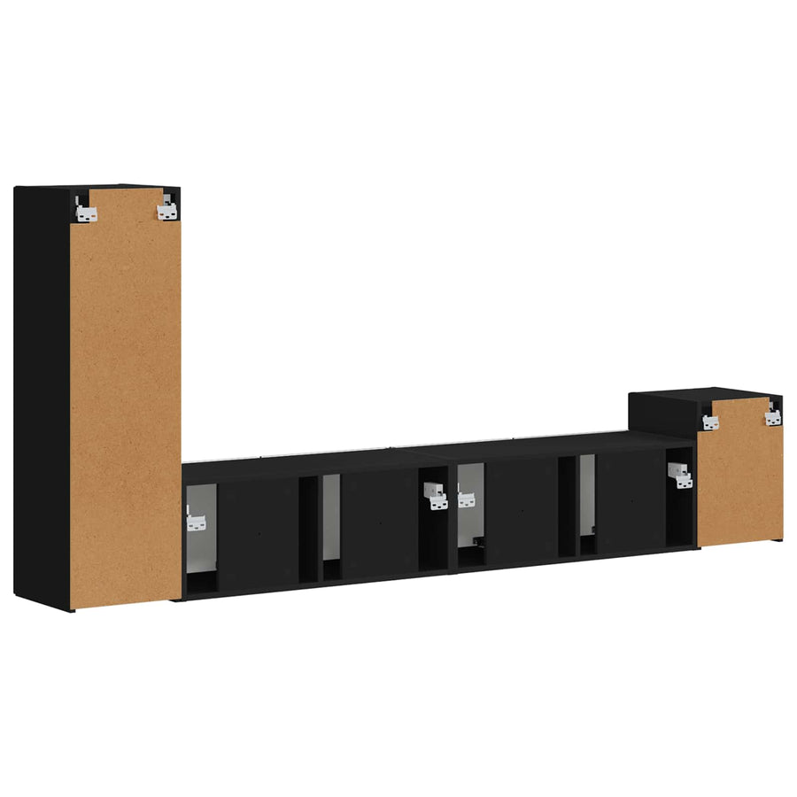 Tv-Meubelset Wandgemonteerd 3 Pcs Bewerkt Hout Zwart