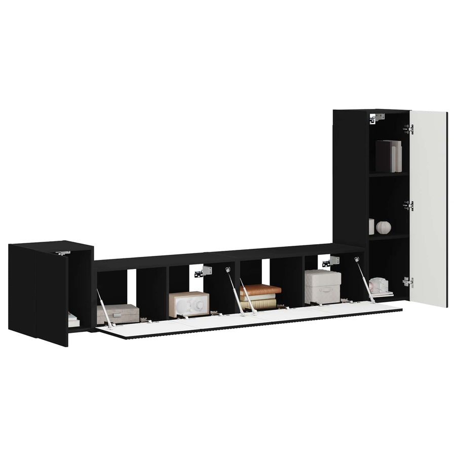 Tv-Meubelset Wandgemonteerd 3 Pcs Bewerkt Hout Zwart
