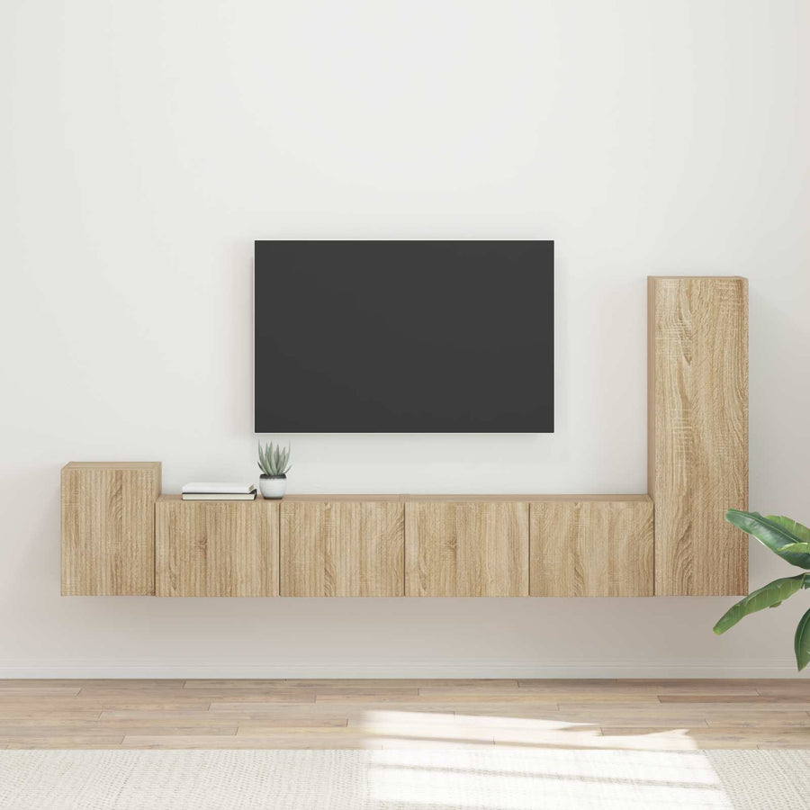 Tv-Meubelset Wandgemonteerd 3 Pcs Bewerkt Hout Sonoma eiken
