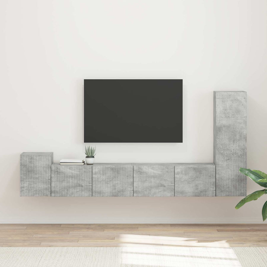 Tv-Meubelset Wandgemonteerd 3 Pcs Beton Grijs Bewerkt Hout Betongrijs