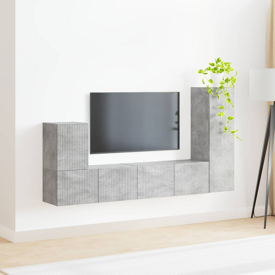 Tv-Meubelset Wandgemonteerd 3 Pcs Beton Grijs Bewerkt Hout Betongrijs