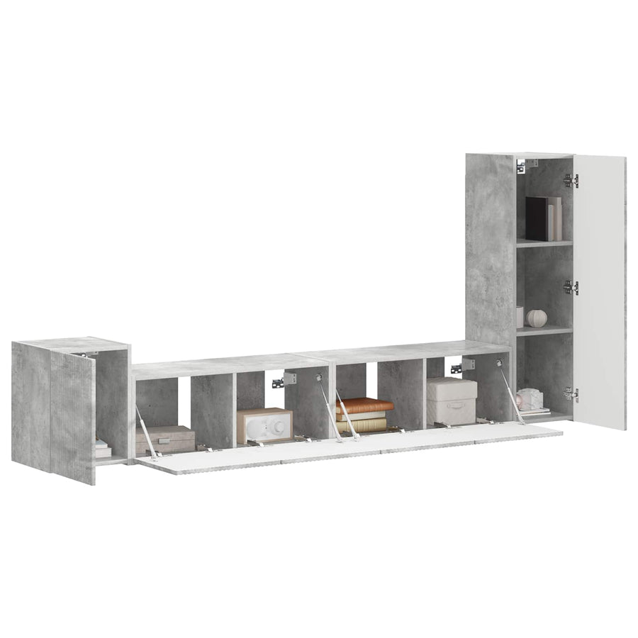 Tv-Meubelset Wandgemonteerd 3 Pcs Beton Grijs Bewerkt Hout Betongrijs