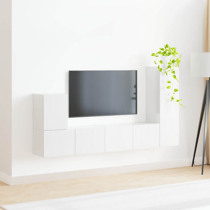 Tv-Meubelset Wandgemonteerd 3 Pcs Bewerkt Hout Hoogglans wit