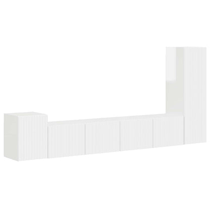 Tv-Meubelset Wandgemonteerd 3 Pcs Bewerkt Hout Hoogglans wit