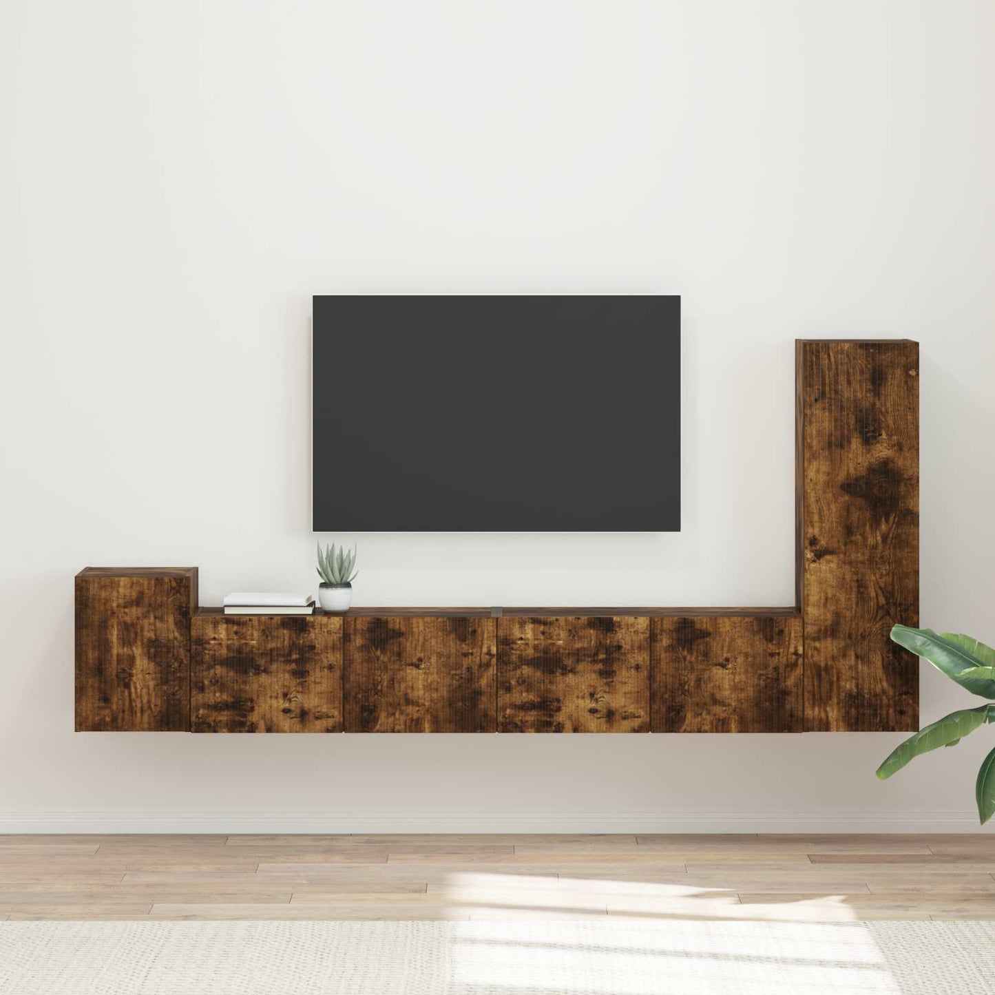 Tv-Meubelset Wandgemonteerd 3 Pcs Bewerkt Hout Gerookt eiken