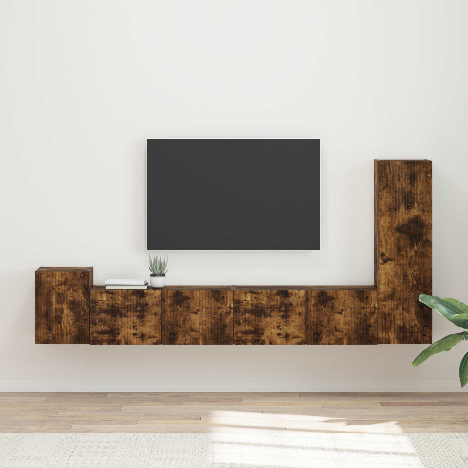 Tv-Meubelset Wandgemonteerd 3 Pcs Bewerkt Hout Gerookt eiken