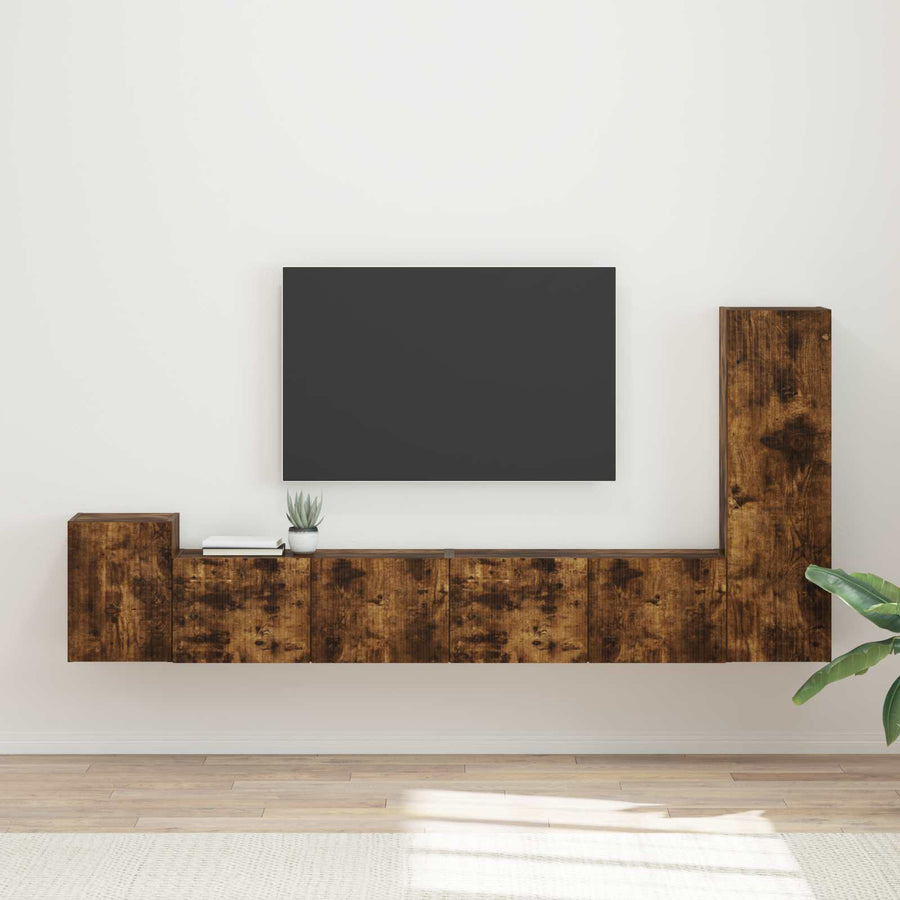 Tv-Meubelset Wandgemonteerd 3 Pcs Bewerkt Hout Gerookt eiken