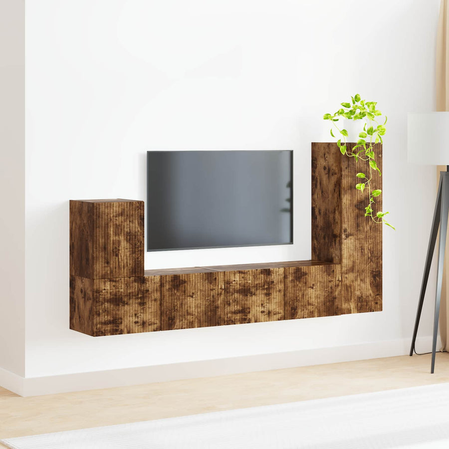 Tv-Meubelset Wandgemonteerd 3 Pcs Bewerkt Hout Gerookt eiken