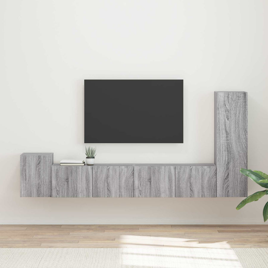 Tv-Meubelset Wandgemonteerd 3 Pcs Bewerkt Hout Grijs sonoma