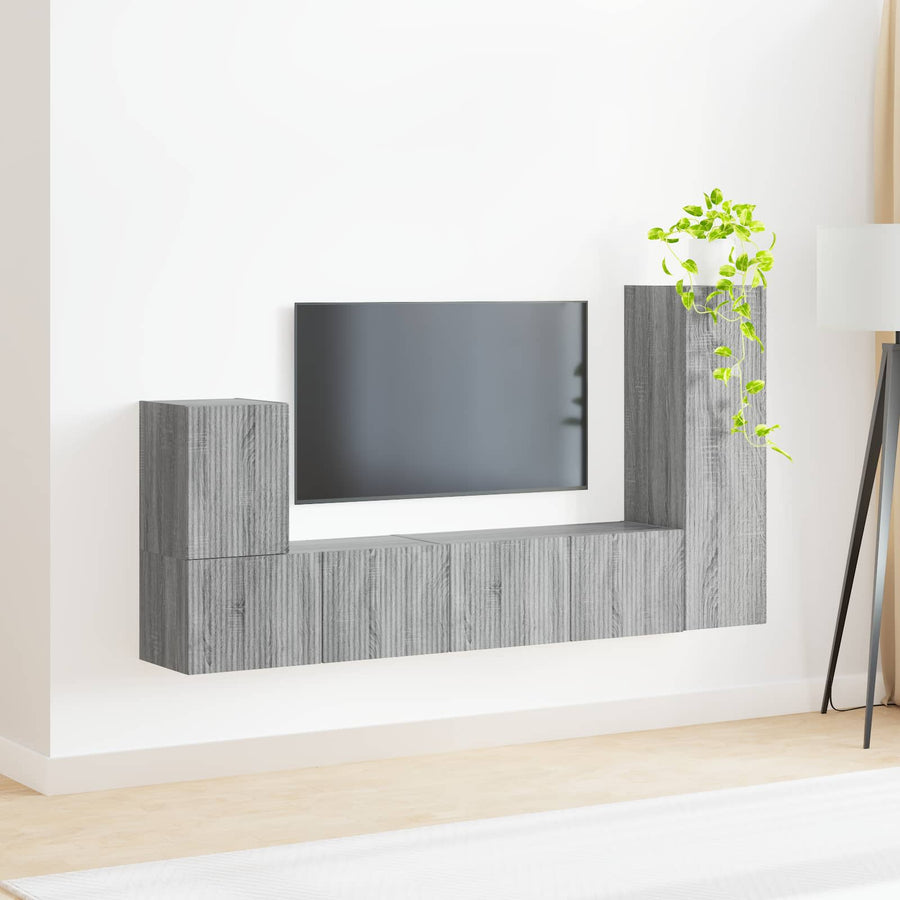 Tv-Meubelset Wandgemonteerd 3 Pcs Bewerkt Hout Grijs sonoma