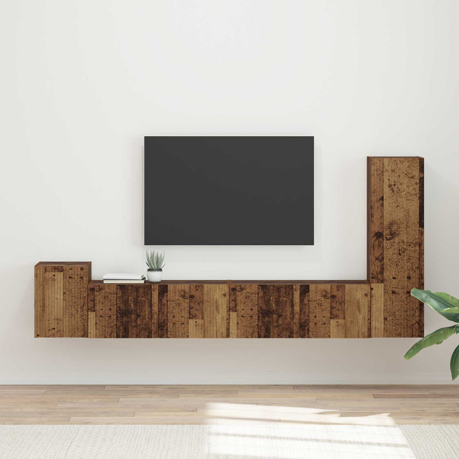 Tv-Meubelset Wandgemonteerd 3 Pcs Oudhout Bewerkt Hout Oud hout