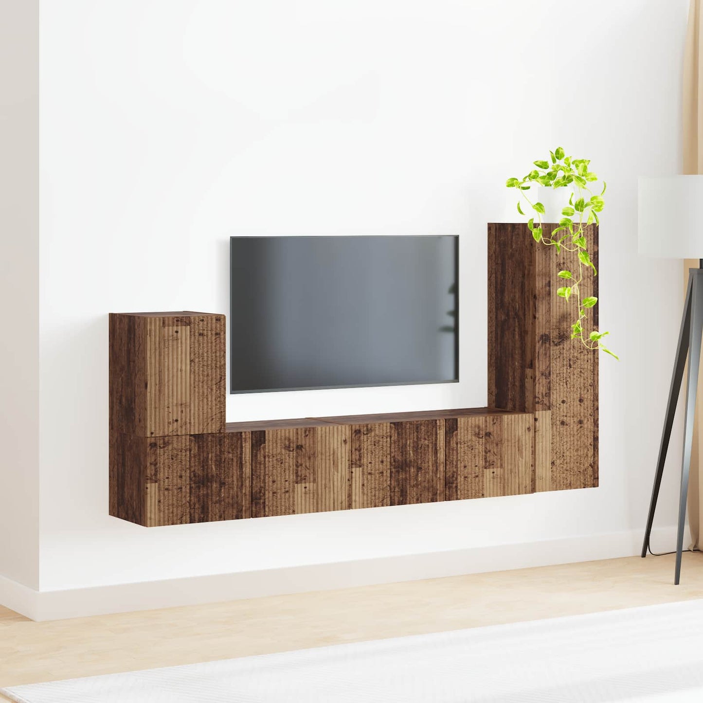 Tv-Meubelset Wandgemonteerd 3 Pcs Oudhout Bewerkt Hout Oud hout